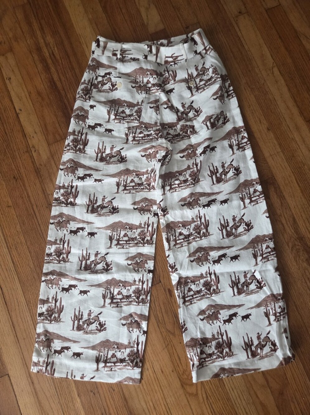Reformation Riza 100% Linen Pants Sonora Cowboy Print High Rise Wide Leg Size 29 - Picture 3 of 15